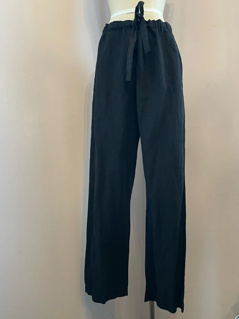 Zara Black Wide-Leg Linen-Blend Pant